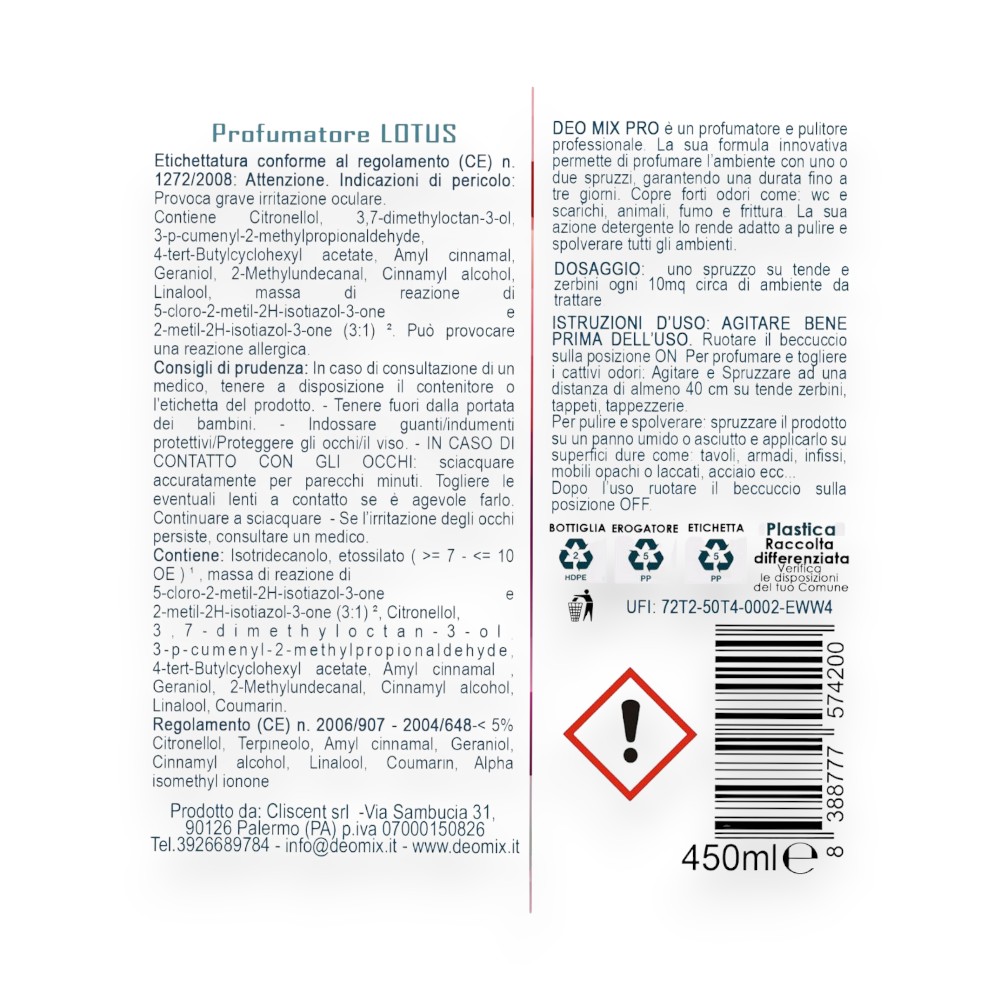 profumatore e pulitore per ambienti lotus 450 ml deomix istruzioni