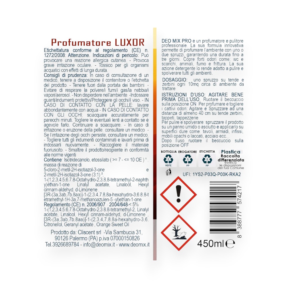 profumatore e pulitore per ambienti luxor 450 ml deomix istruzioni